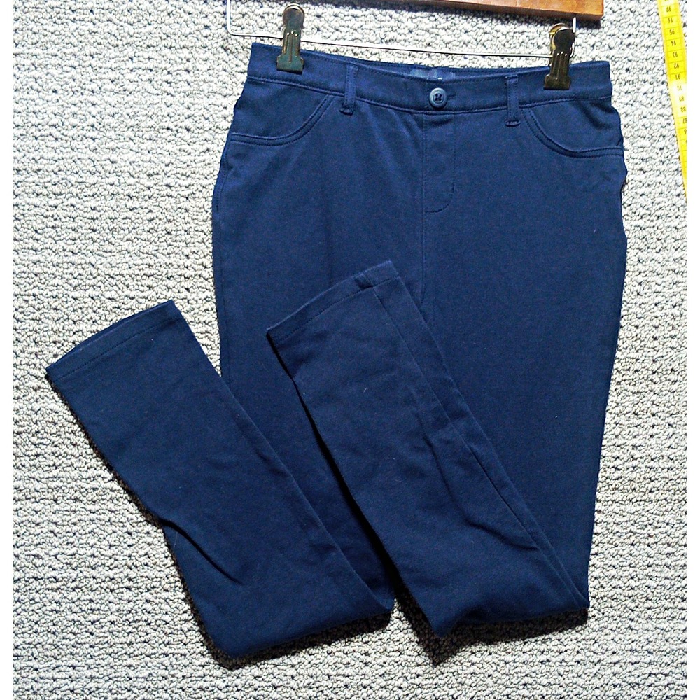 PLACE Girls Solid Blue Pants Size 14 Button Closure w/ Pockets, Navy #E9